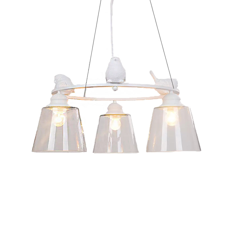 Nordic Style Bucket Shade Pendant Light With Bird Transparent Glass Hanging For Cafes In White