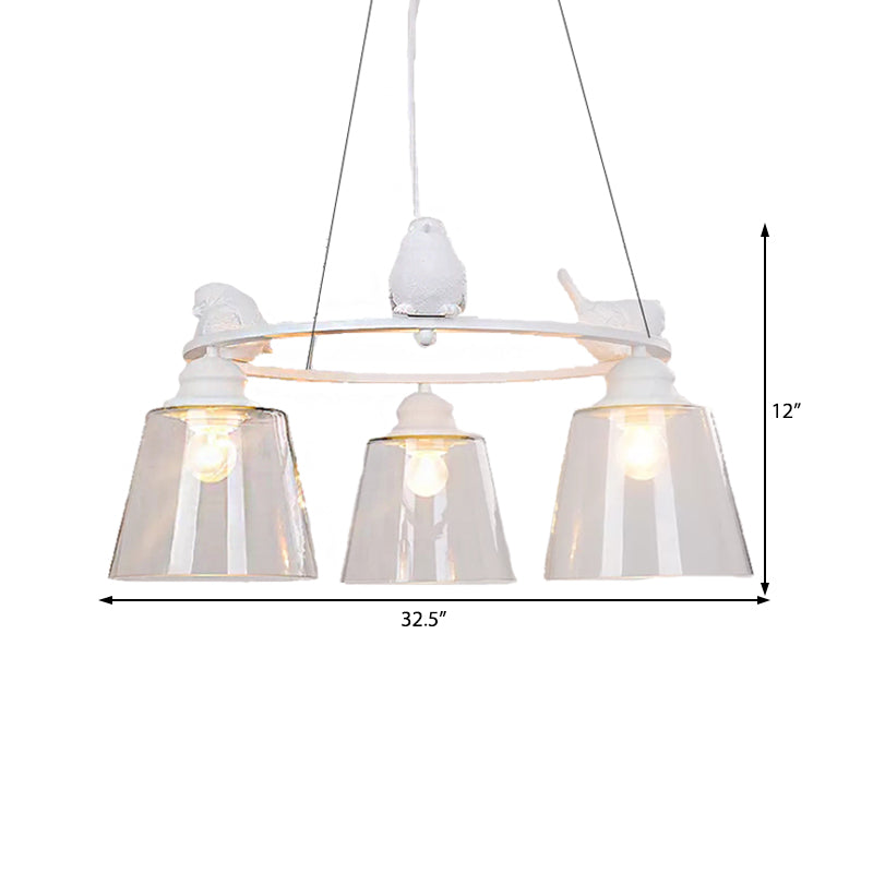 Nordic Style Bucket Shade Pendant Light With Bird Transparent Glass Hanging For Cafes In White