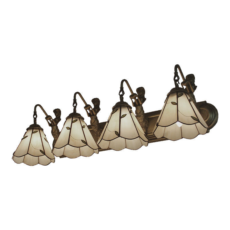 4-Light Tiffany Beige Glass Lily Wall Sconce With Mermaid Decoration