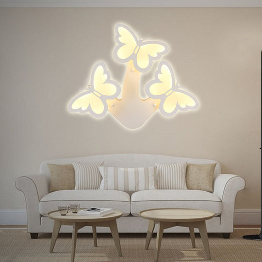 Romantic White Acrylic Butterfly Wall Light For Foyer And Living Room