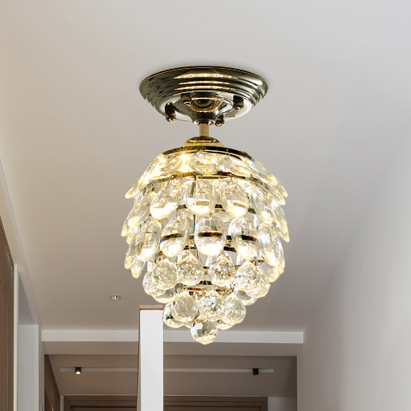 Silver Modernist Pinecone Crystal Ball LED Ceiling Lamp for Hallway