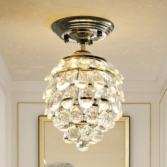 Silver Modernist Pinecone Crystal Ball LED Ceiling Lamp for Hallway