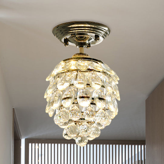 Silver Modernist Pinecone Crystal Ball LED Ceiling Lamp for Hallway