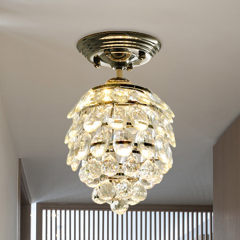 Silver Modernist Pinecone Crystal Ball Led Ceiling Lamp For Hallway