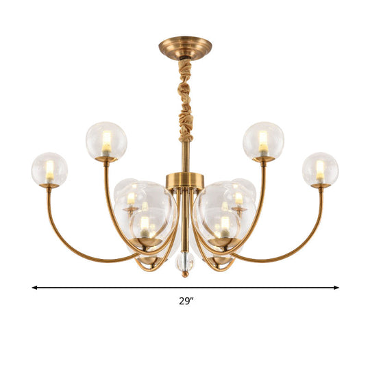 Arched Arm Chandelier With Elegant Metal Frame Globe Glass Shade Pendant Light For Living Room