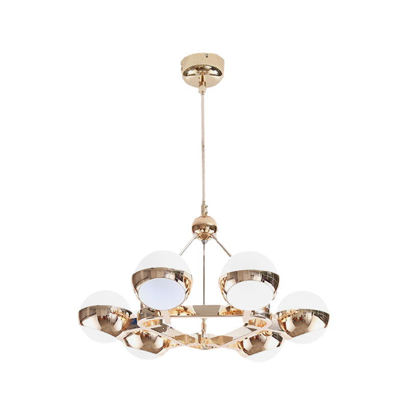 Elegant Gold Metal Chandelier With Stunning Ring Design - Orb Frosted Glass Shade 6/9 Lights.