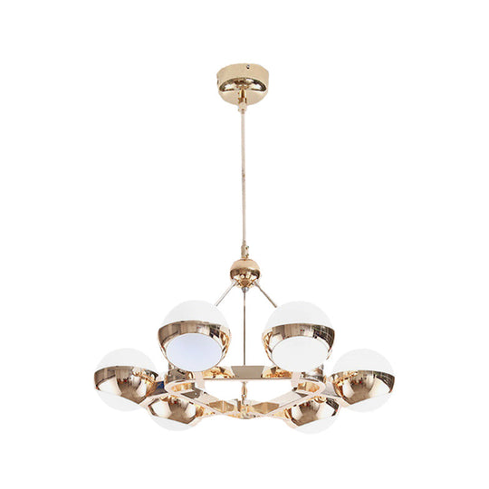 Elegant Gold Metal Chandelier With Stunning Ring Design - Orb Frosted Glass Shade 6/9 Lights.