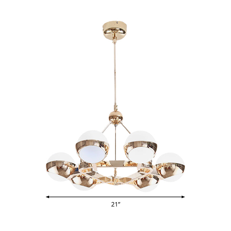 Elegant Gold Metal Chandelier With Stunning Ring Design - Orb Frosted Glass Shade 6/9 Lights.