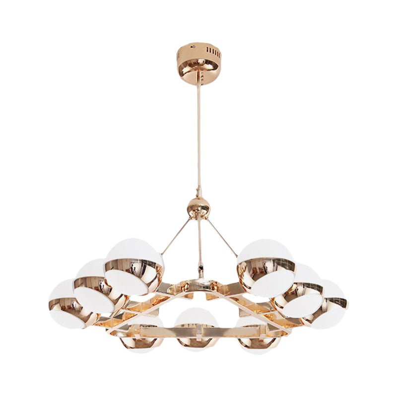 Elegant Gold Metal Chandelier With Stunning Ring Design - Orb Frosted Glass Shade 6/9 Lights.