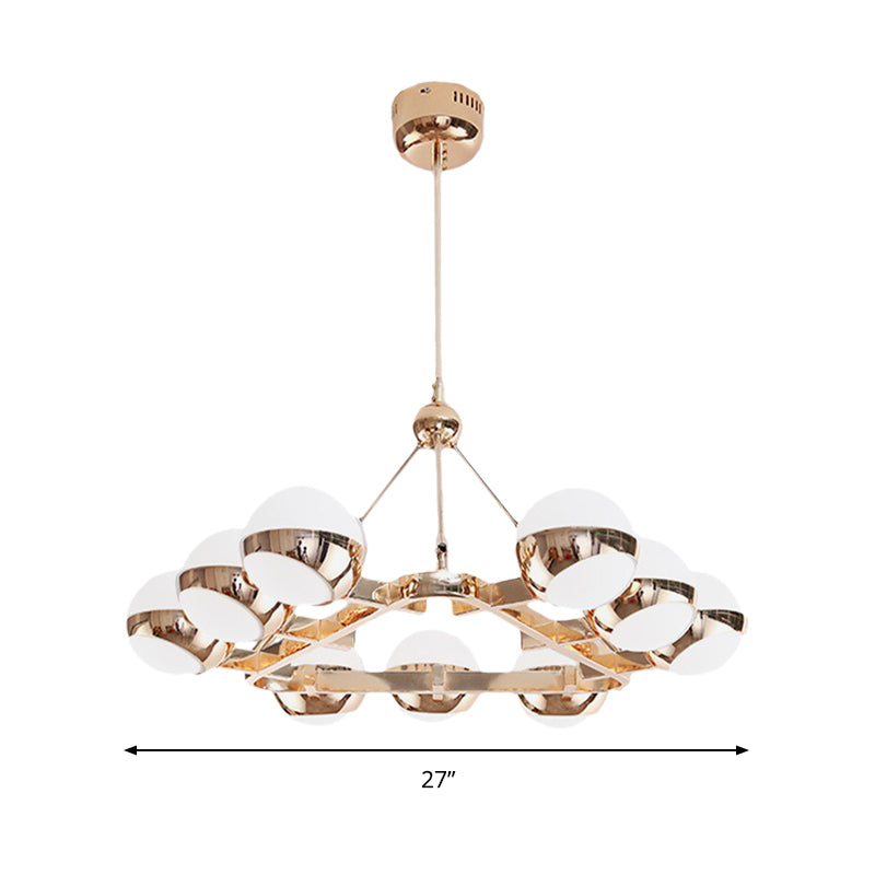 Elegant Gold Metal Chandelier With Stunning Ring Design - Orb Frosted Glass Shade 6/9 Lights.