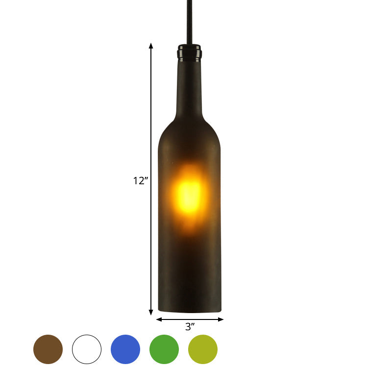 Vintage Industrial Hanging Pendant Light with Wine Bottle Shade - Glass Brown/Blue, 1 Light