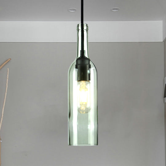 Vintage Industrial Hanging Pendant Light With Glass Brown/Blue Suspended Lamp Wine Bottle Shade