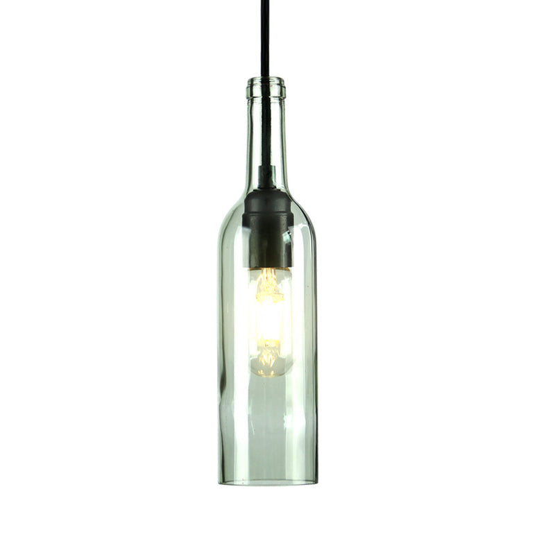 Vintage Industrial Hanging Pendant Light with Wine Bottle Shade - Glass Brown/Blue, 1 Light