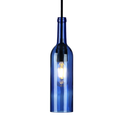 Vintage Industrial Hanging Pendant Light with Wine Bottle Shade - Glass Brown/Blue, 1 Light