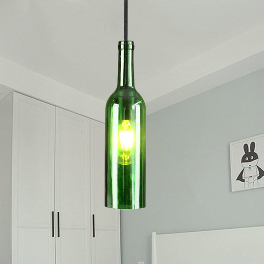 Vintage Industrial Hanging Pendant Light with Wine Bottle Shade - Glass Brown/Blue, 1 Light