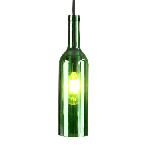 Vintage Industrial Hanging Pendant Light with Wine Bottle Shade - Glass Brown/Blue, 1 Light