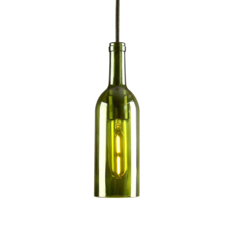 Vintage Industrial Hanging Pendant Light with Wine Bottle Shade - Glass Brown/Blue, 1 Light