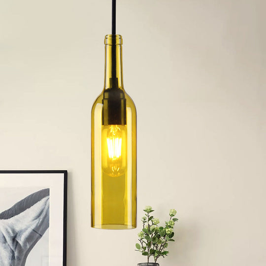 Industrial Glass Hanging Lamp With Red/Yellow Shade For Dining Room