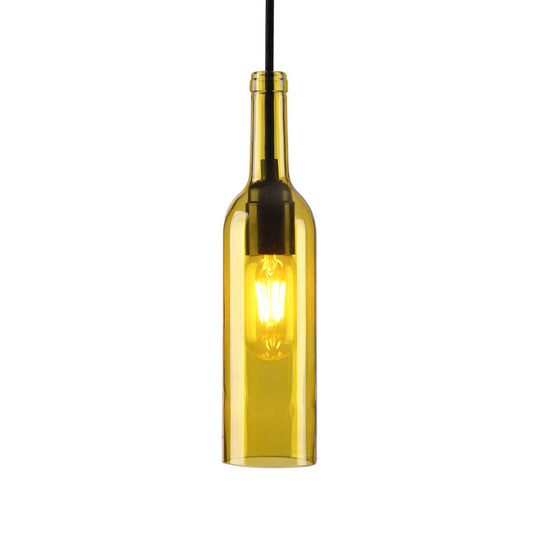 Industrial Glass 1-Head Hanging Lamp with Red/Yellow Bottle Shade for Dining Room