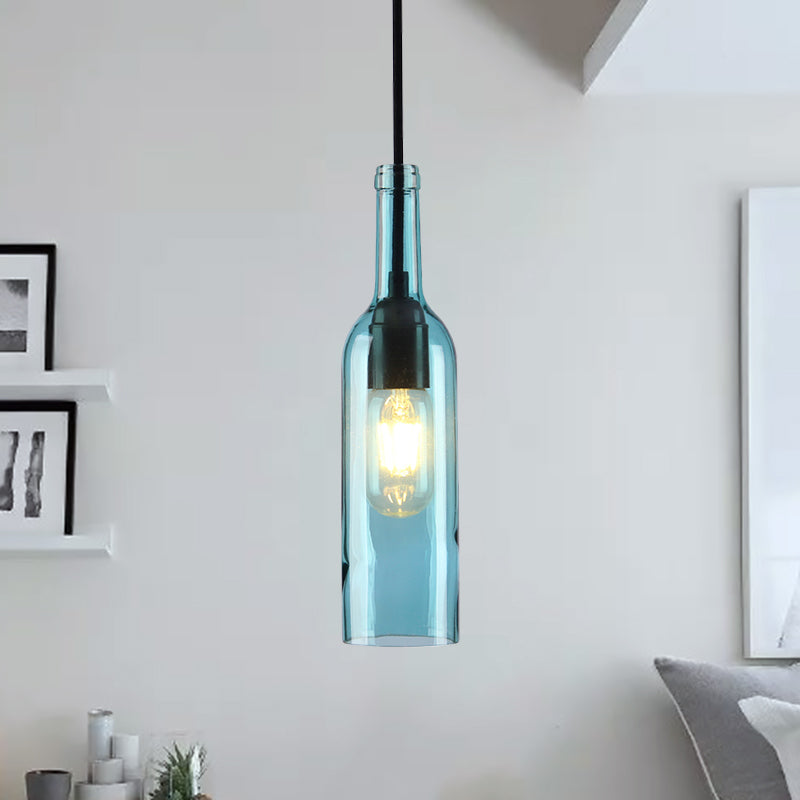 Industrial Glass Hanging Lamp With Red/Yellow Shade For Dining Room