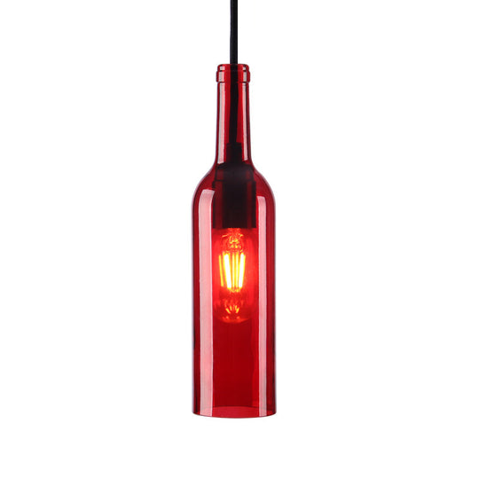 Industrial Glass Hanging Lamp With Red/Yellow Shade For Dining Room