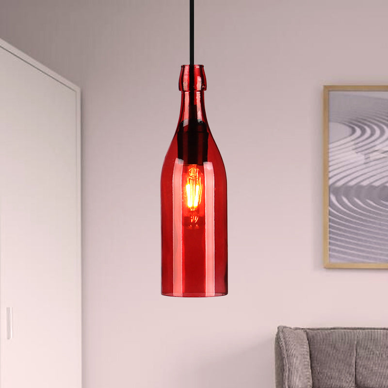 Vintage Wine Bottle Glass Pendant Light - Stylish Restaurant Ceiling Fixture in Red/Yellow