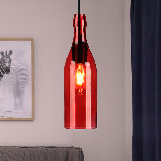 Vintage Wine Bottle Glass Pendant Light - Stylish Restaurant Ceiling Fixture in Red/Yellow