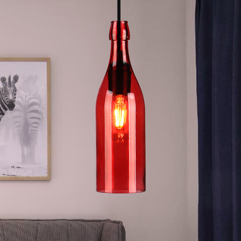 Vintage Wine Bottle Glass Pendant Light - Stylish Restaurant Lighting Fixture (Red/Yellow)