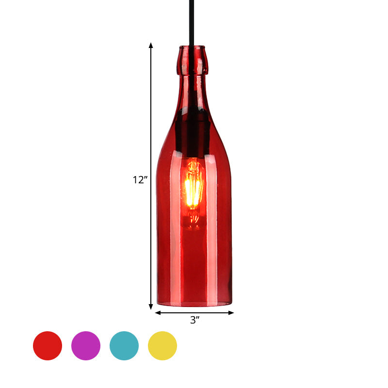 Vintage Wine Bottle Glass Pendant Light - Stylish Restaurant Ceiling Fixture in Red/Yellow