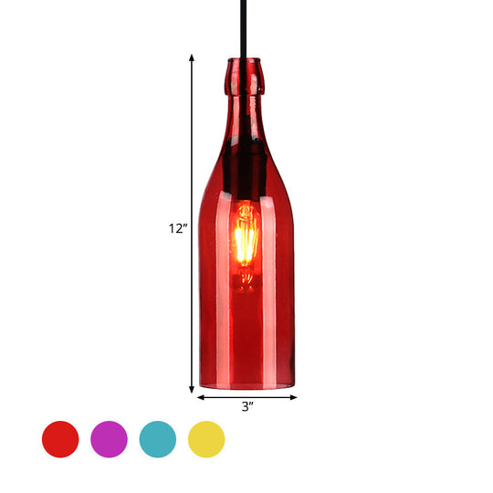 Vintage Wine Bottle Glass Pendant Light - Stylish Restaurant Ceiling Fixture in Red/Yellow