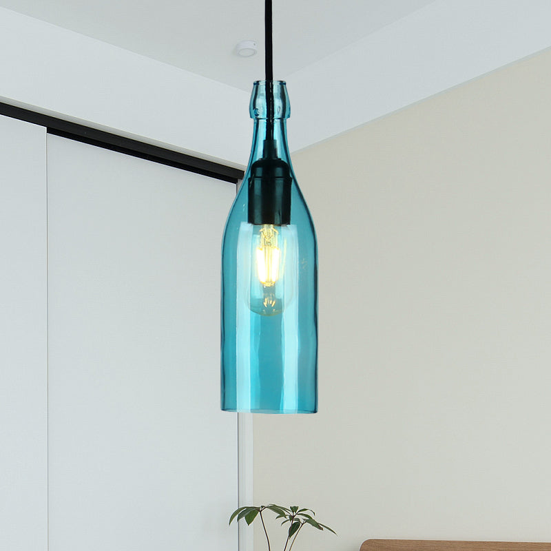 Vintage Wine Bottle Glass Pendant Light - Stylish Restaurant Lighting Fixture (Red/Yellow) Blue