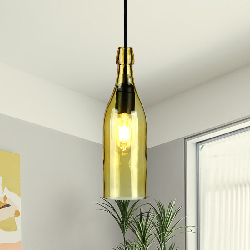 Vintage Wine Bottle Glass Pendant Light - Stylish Restaurant Ceiling Fixture in Red/Yellow