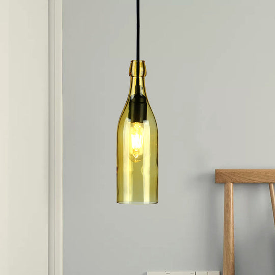 Vintage Wine Bottle Glass Pendant Light - Stylish Restaurant Lighting Fixture (Red/Yellow)