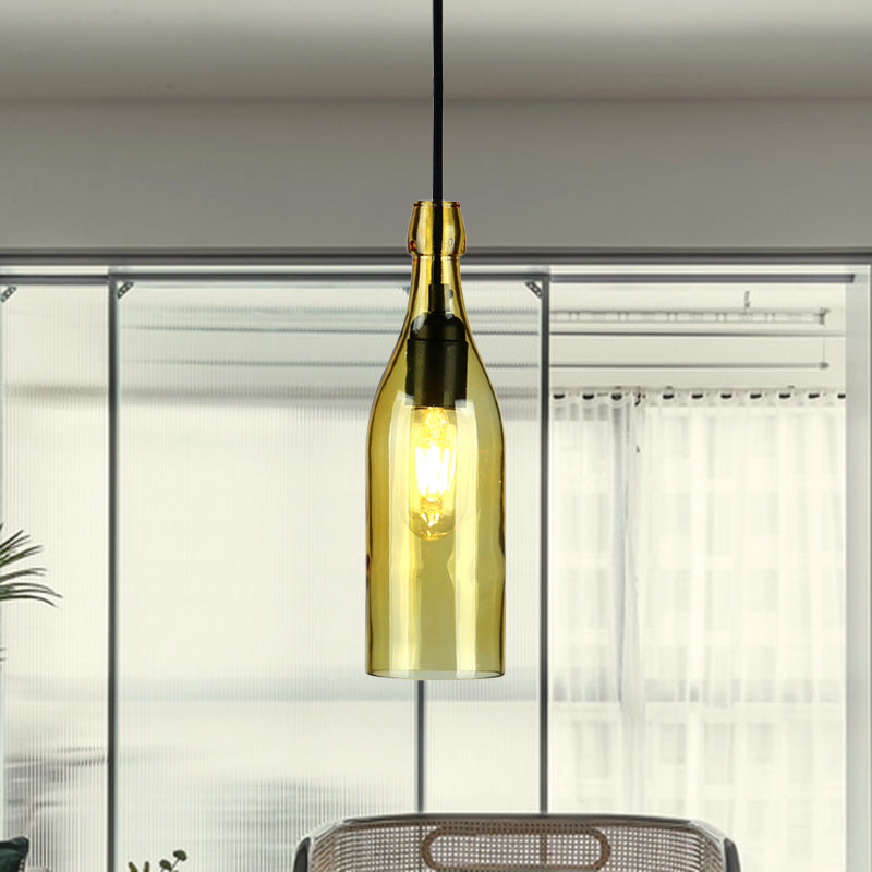 Vintage Wine Bottle Glass Pendant Light - Stylish Restaurant Lighting Fixture (Red/Yellow)