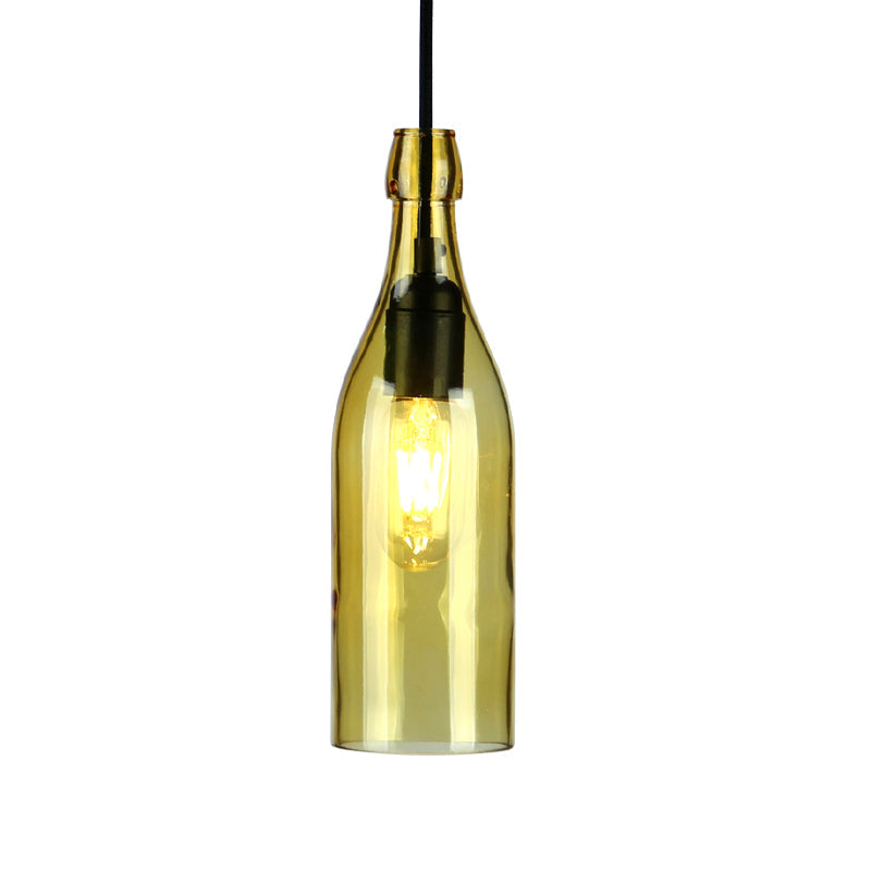 Vintage Wine Bottle Glass Pendant Light - Stylish Restaurant Ceiling Fixture in Red/Yellow