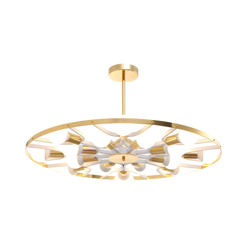 Modern Gold Ring Chandelier - 16-Light Metallic Bare Bulb Ceiling Fixture