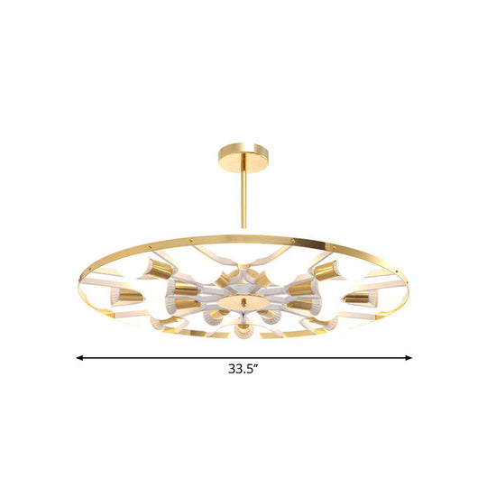 Modern Gold Ring Chandelier - 16-Light Metallic Bare Bulb Ceiling Fixture