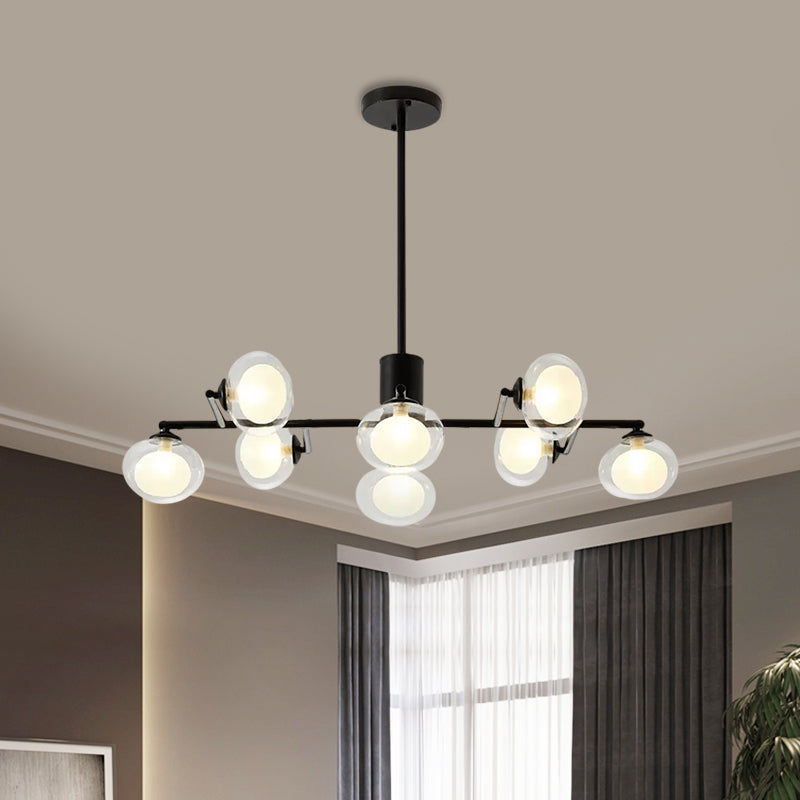 Modern Oval Shade Island Light - 8/12 Lights Glass Suspension In Black/White