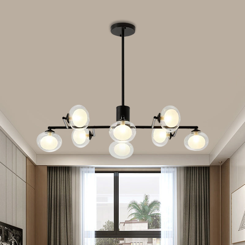 Modern Oval Shade Island Light - 8/12 Lights Glass Suspension In Black/White