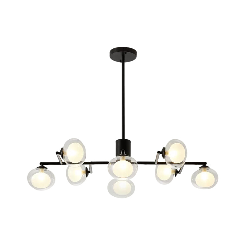 Modern Oval Shade Island Light - 8/12 Lights Glass Suspension In Black/White