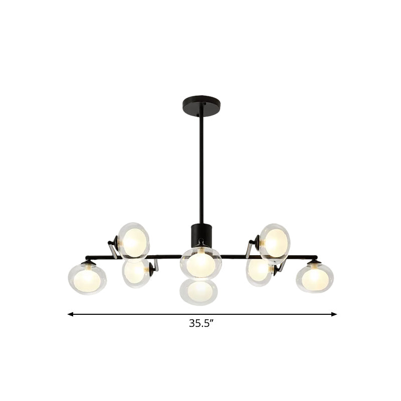 Modern Oval Shade Island Light - 8/12 Lights Glass Suspension In Black/White