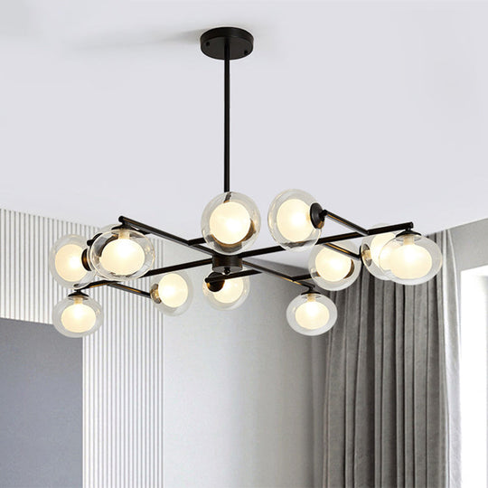 Modern Oval Shade Island Light - 8/12 Lights Glass Suspension In Black/White