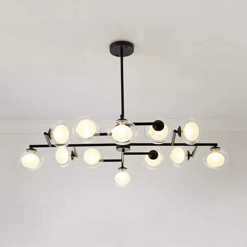 Modern Oval Shade Island Light - 8/12 Lights Glass Suspension In Black/White