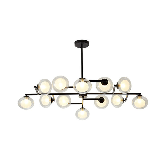 Modern Oval Shade Island Light - 8/12 Lights Glass Suspension In Black/White