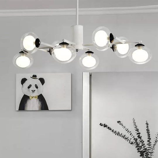 Modern Oval Shade Island Light - 8/12 Lights Glass Suspension In Black/White 8 / White