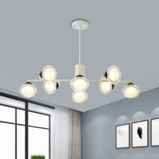 Modern Oval Shade Island Light - 8/12 Lights Glass Suspension In Black/White