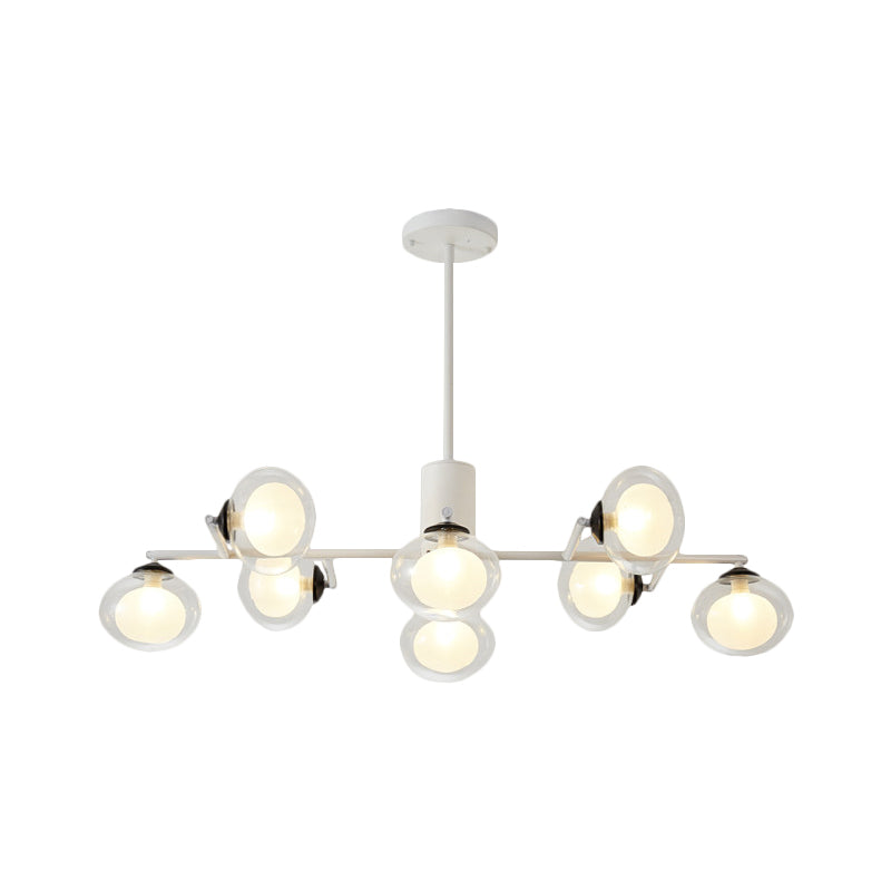 Modern Oval Shade Island Light - 8/12 Lights Glass Suspension In Black/White