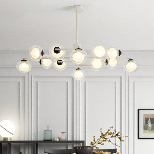 Modern Oval Shade Island Light - 8/12 Lights Glass Suspension In Black/White 12 / White