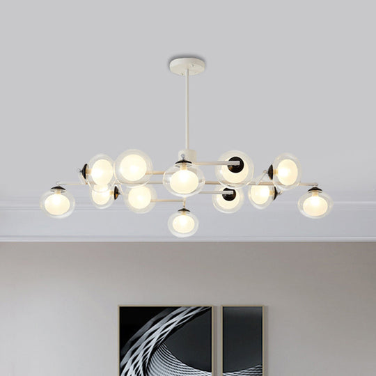 Modern Oval Shade Island Light - 8/12 Lights Glass Suspension In Black/White