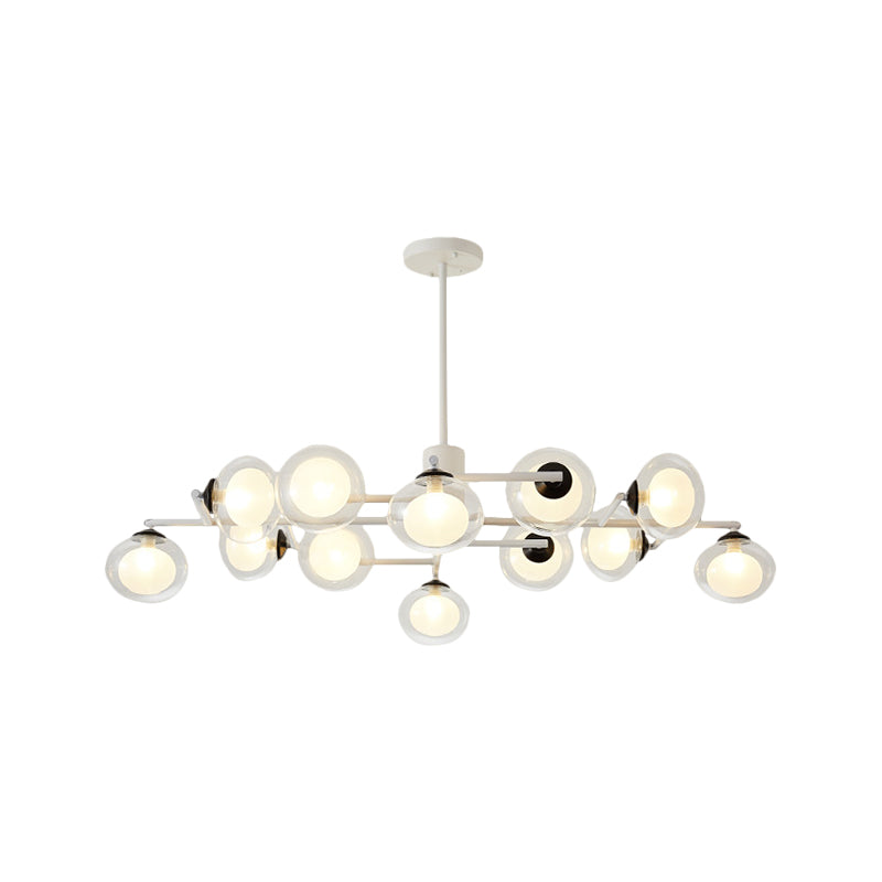 Modern Oval Shade Island Light - 8/12 Lights Glass Suspension In Black/White